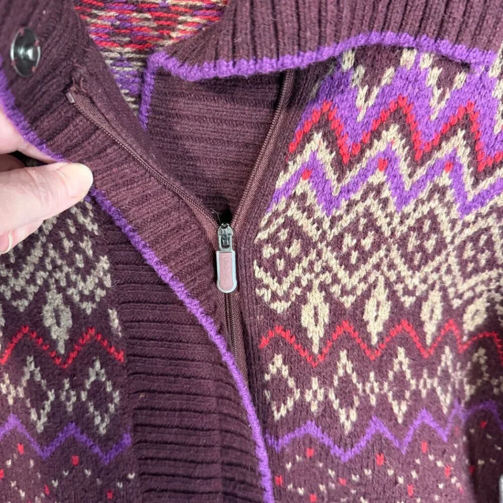 Fair isle Eddie Bauer Women’s Tall Large Zip Up Sweater Button Snap Collar - Picture 4 of 11